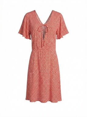 Billabong Red White Medium Geometric Print Smocked Midi Dress Summer Boho